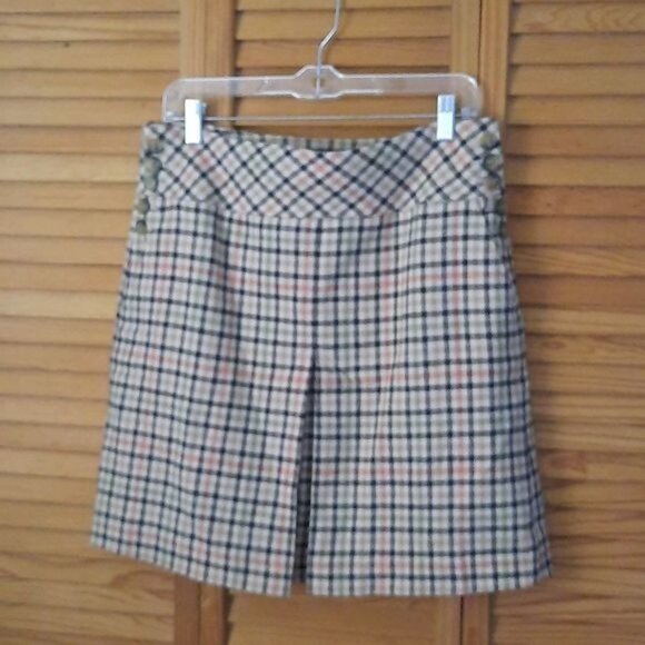 Ann Taylor Dresses & Skirts - Ann Taylor NWT Tan Green Brown Orange Plaid Pleat School Girl Skirt Size 8